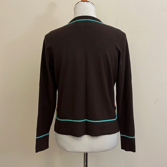 Milly of New York Retro Brown Aqua Salmon Chevron Cardigan Size Large - Picture 2 of 7